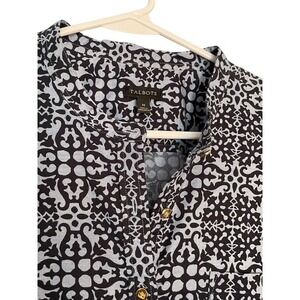 Talbots Black Print Long Sleeve Button Down Shirt Womens M Blouse